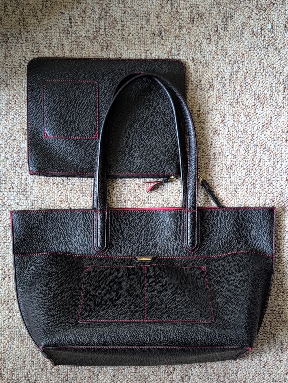Tutilo New Yorl Black Tote Bag with Red Lining With Pouch- Women's Shoulder Bag